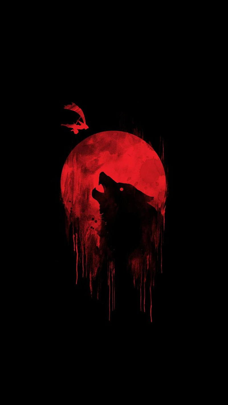 Blood Wolf, moon, HD phone wallpaper