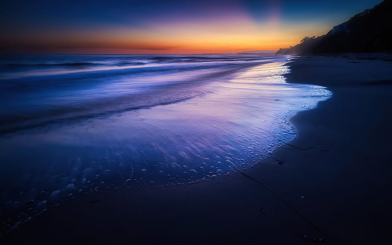 Silent Beach Wave Sunset , beach, sunset, nature, HD wallpaper