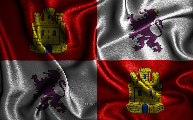 Castile and Leon flag, silk wavy flags, Communities of Spain, Flag of Castile and Leon, fabric flags, 3D art, spanish communities, Castile and Leon, Spain, Castile and Leon 3D flag, HD wallpaper