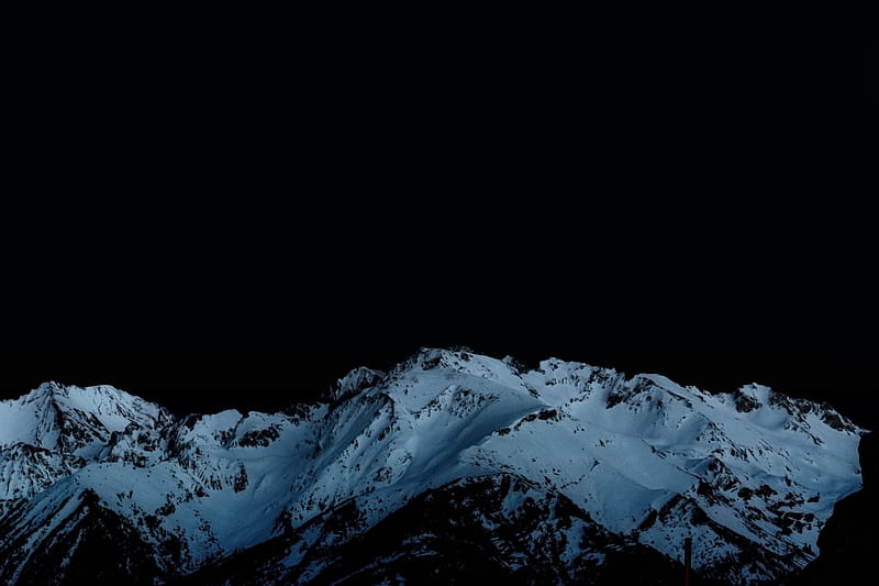 night, mountains, snowy, peaks, HD wallpaper