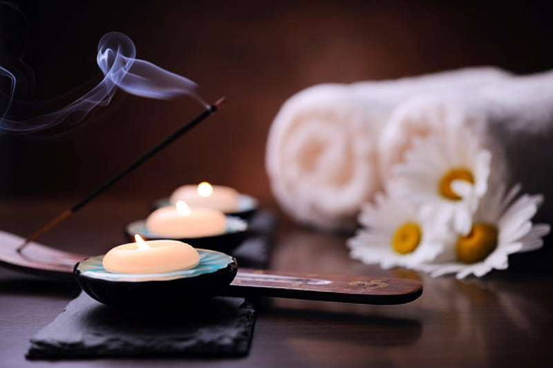 Spa treatment, Daisy, Candles, Relaxing, Towels, HD wallpaper