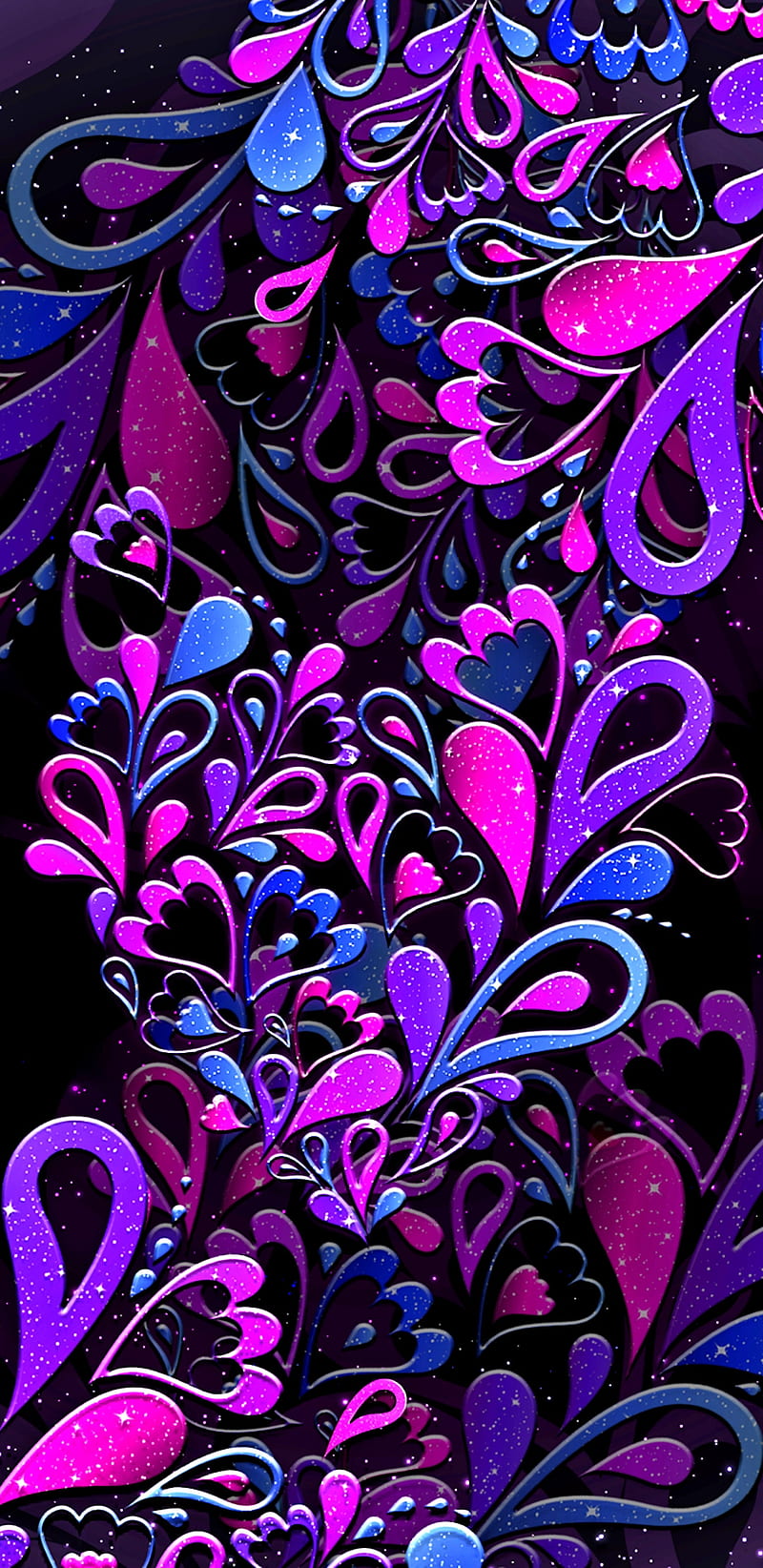 purple and blue hearts background