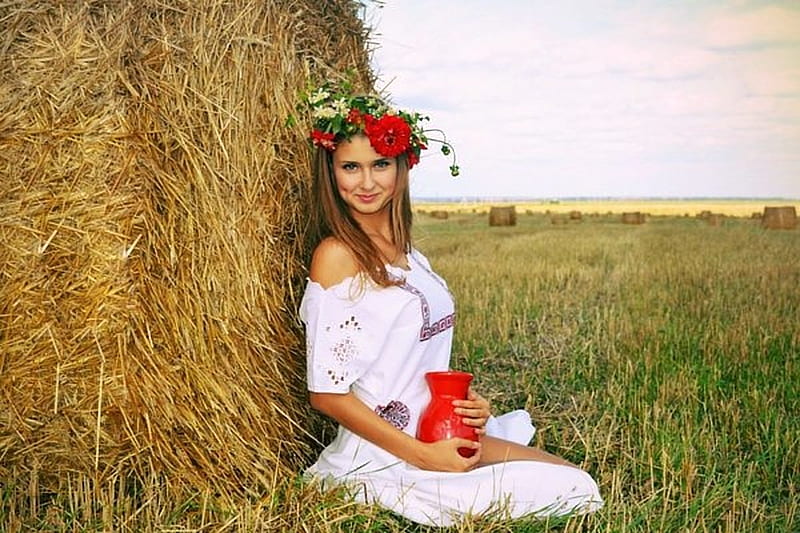 Beautiful girl, Model, Girl, Wreath, Nature, HD wallpaper