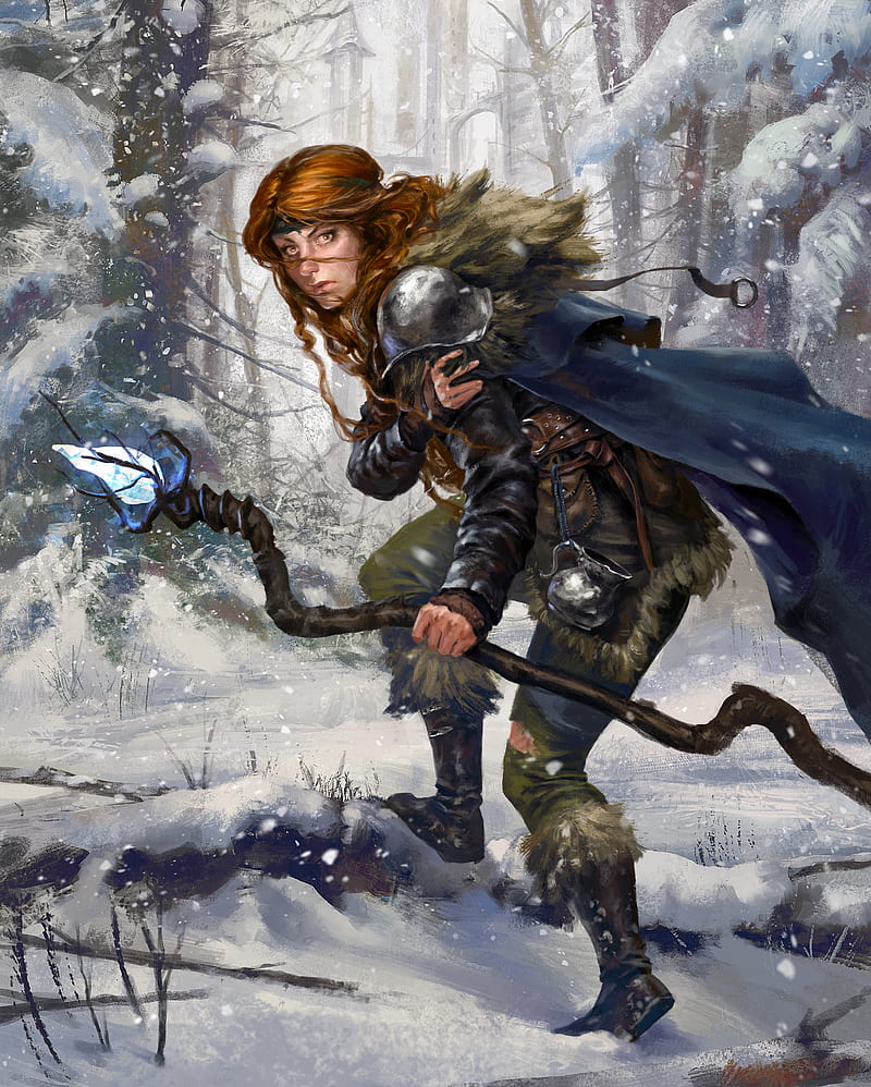 fantasy art, warrior, fantasy girl, winter, snow, HD phone wallpaper