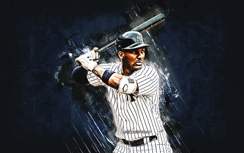 Miguel Andujar, MLB, New York Yankees, blue stone background, baseball, portrait, USA, Dominican baseball player, creative art, HD wallpaper