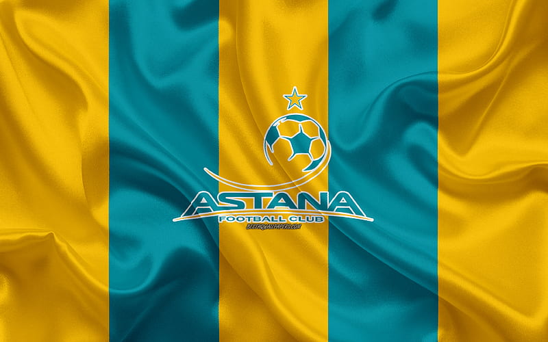 FC Astana Kazakh football club, yellow blue flag, silk flag, Kazakhstan Premier League, Astana, Kazakhstan, football, HD wallpaper