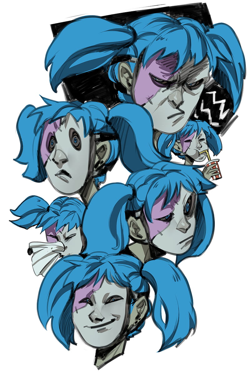 Sally face, blue hair, mask, emotion, sick, anime boy, HD phone wallpaper