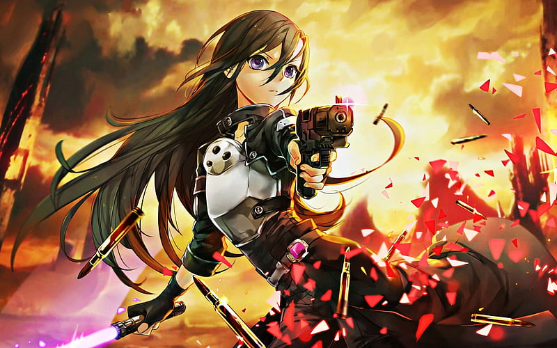 Kazuto Kirigaya, Sword Art Online, girl with purple eyes, weapons, Sword Art Online II, HD wallpaper