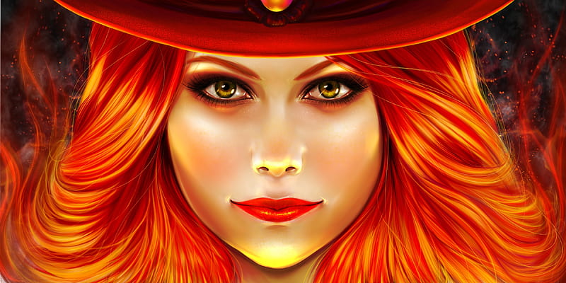 Inner fire, fantasy, luminos, girl, redhead, migs amparo, HD wallpaper