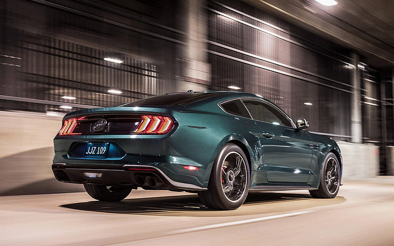 Ford Mustang, Bullitt, 2019, green tuning coupe, road, speed, green Mustang, Ford, HD wallpaper