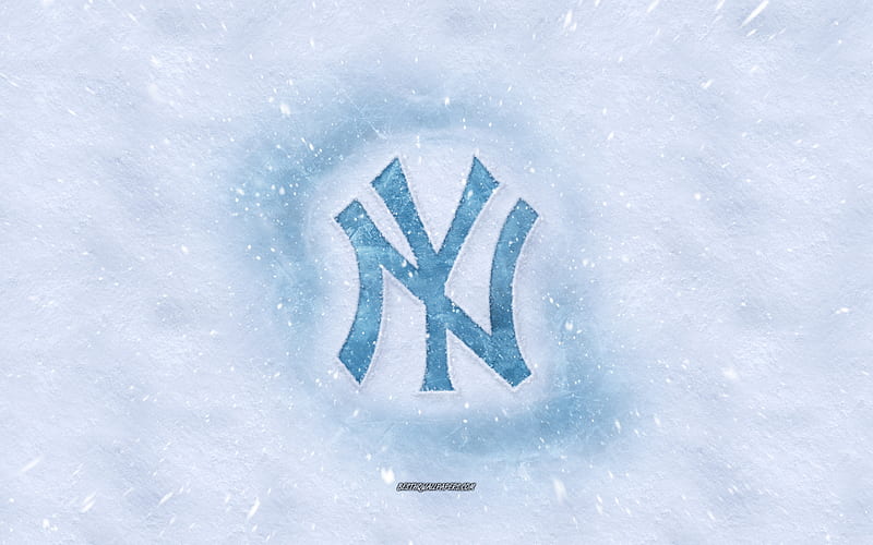 New York Yankees logo, American baseball club, winter concepts, MLB, New York Yankees ice logo, snow texture, New York, California, USA, snow background, New York Yankees, baseball, HD wallpaper