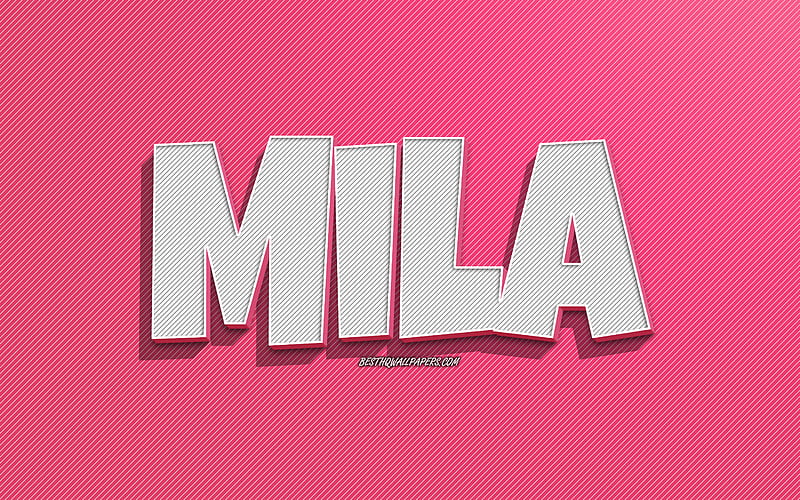 Mila, pink lines background, with names, Mila name, female names, Mila greeting card, line art, with Mila name, HD wallpaper