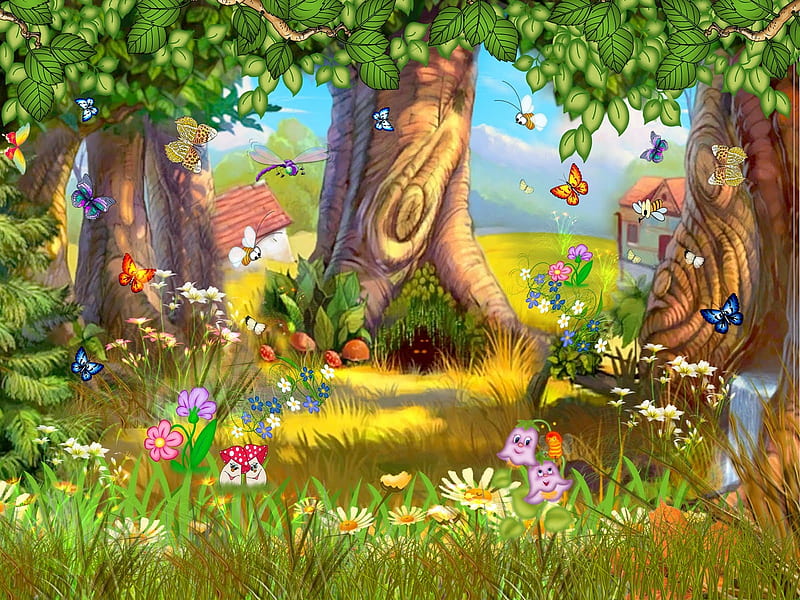 Forest Fairy's, clip, forest, art, fantasy, fairies, trees, HD wallpaper