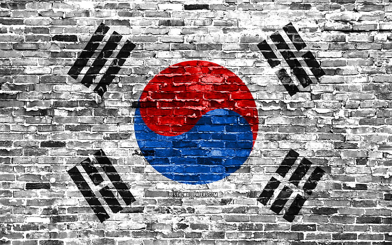 South Korean flag, bricks texture, Asia, national symbols, Flag of South Korea, brickwall, South Korea 3D flag, Asian countries, South Korea, HD wallpaper