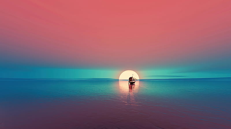Boat Relax Minimal Sunset , boat, minimalism, minimalist, sunset, artist, artwork, digital-art, deviantart, HD wallpaper