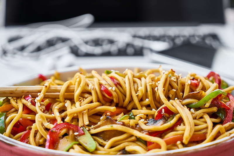 noodles, asian cuisine, chopsticks, delicious, Food, HD wallpaper