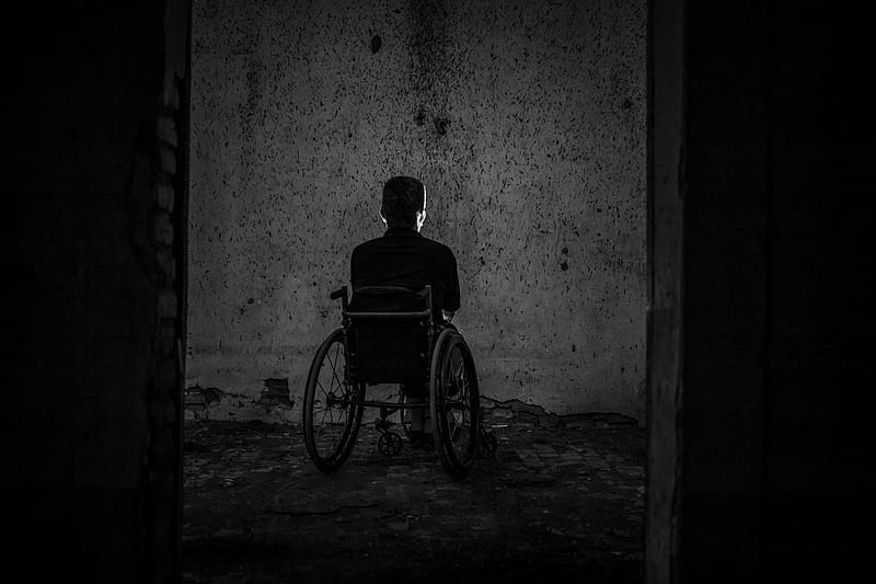 wheelchair, old man, monochrome, room, Others, HD wallpaper