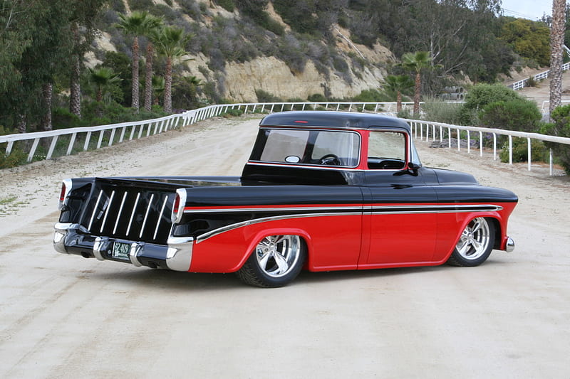56 Black and Red Cameo, black, red, truck, 1956, HD wallpaper