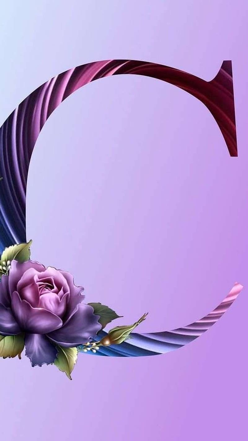 C Letter, purple flower, letter c, HD phone wallpaper