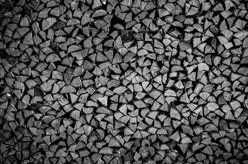 firewood, logs, wood, texture, black and white, HD wallpaper