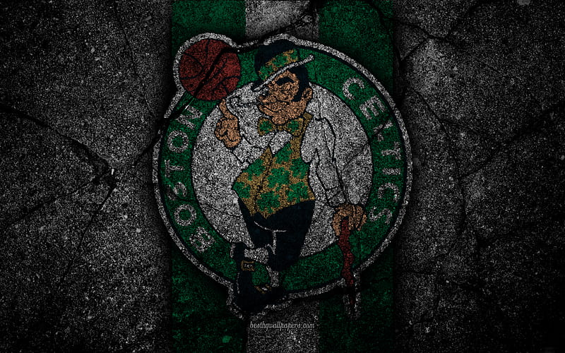 Boston Celtics, NBA logo, black stone, basketball, Eastern Conference, asphalt texture, USA, creative, basketball club, Boston Celtics logo, HD wallpaper