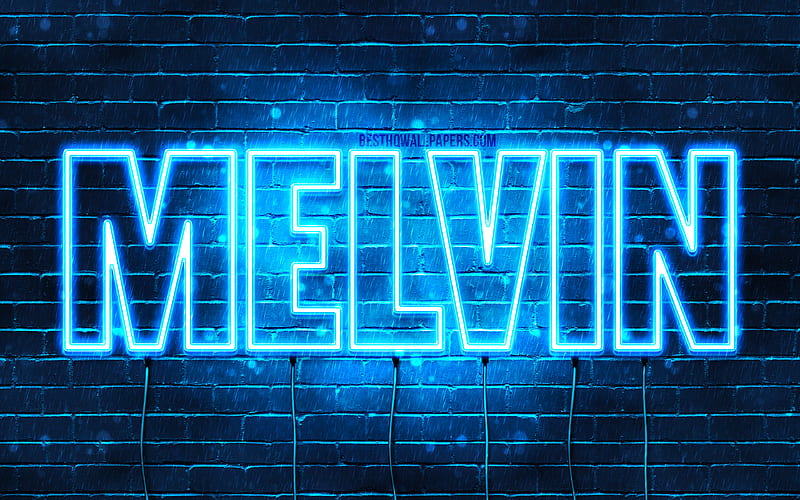 Melvin with names, horizontal text, Melvin name, blue neon lights, with Melvin name, HD wallpaper