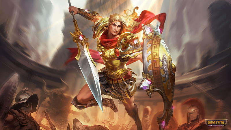 Achilles, red, fantasy, golden, shield, smite, game, man, warrior, HD  wallpaper | Peakpx
