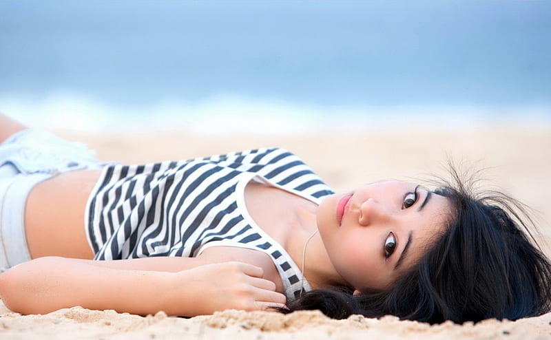 Asian Girl Beach Asian Tshirt Lying Hd Wallpaper Peakpx