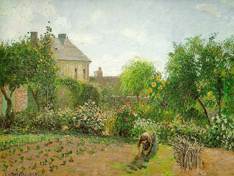 The artist's garden at eragny, by Camille Pissarro, art, grass, painting, nature, camille pissarro, HD wallpaper