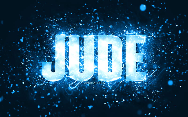 Happy Birtay Jude blue neon lights, Jude name, creative, Jude Happy Birtay, Jude Birtay, popular american male names, with Jude name, Jude, HD wallpaper