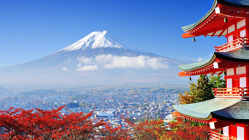 Mount Fuji And Chureito Pagoda, Mount, Fuji, Pagoda, Chureito, HD wallpaper