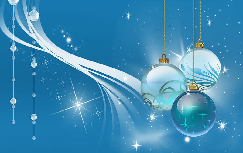 Blue Christmas, stars, balls, christmas, beads, blue, HD wallpaper