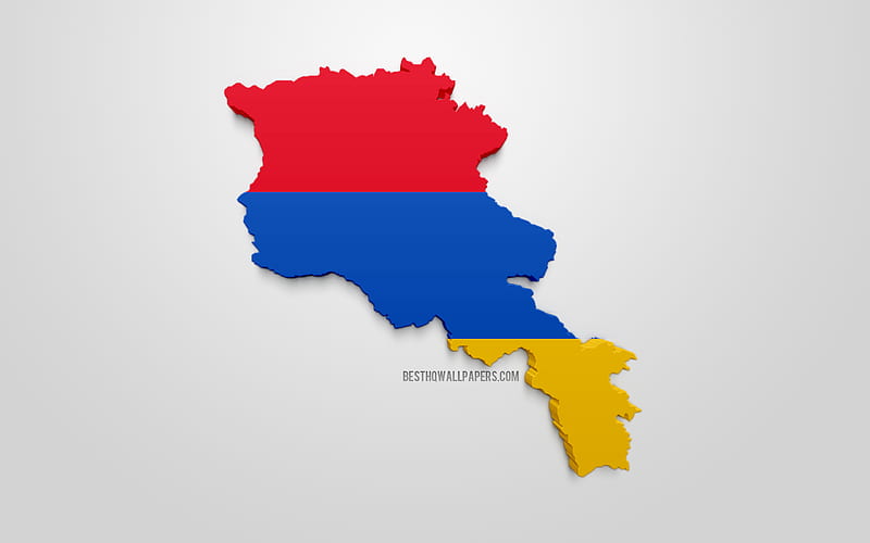 3d flag of Armenia, map silhouette of Armenia, 3d art, Armenia 3d flag, Europe, Armenia, geography, Armenia 3d silhouette, HD wallpaper