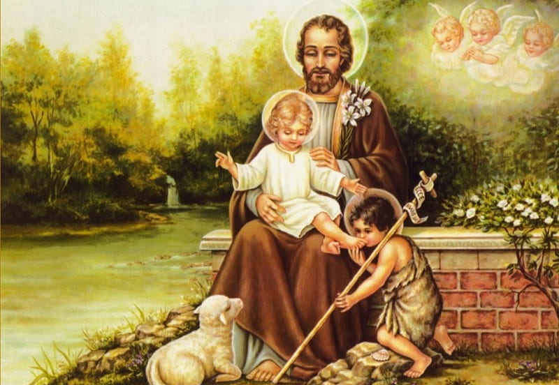 Saint Joseph and baby Jesus, christ, jesus, joseph, father, HD wallpaper