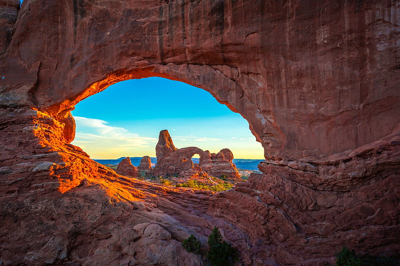 Turret Arch through North Windows Arch, utah, arches, nature, canyon, HD wallpaper