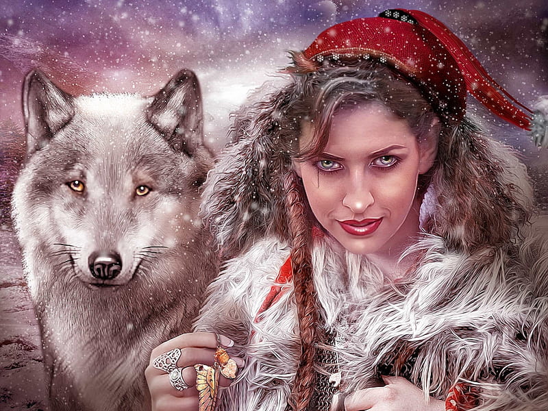 We together, wolf, girl, together, friends, HD wallpaper