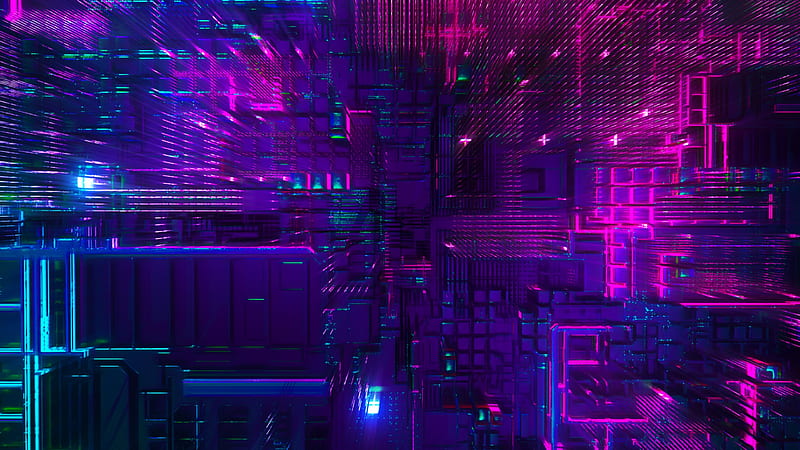 neon light, cubes, system, tech, Abstract, HD wallpaper