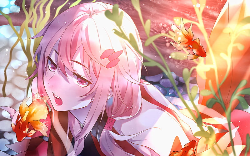 Inori Yuzuriha, golden fishes, Guilty Crown, manga, protagonist, Funeral Parlor, girl with pink hair, HD wallpaper