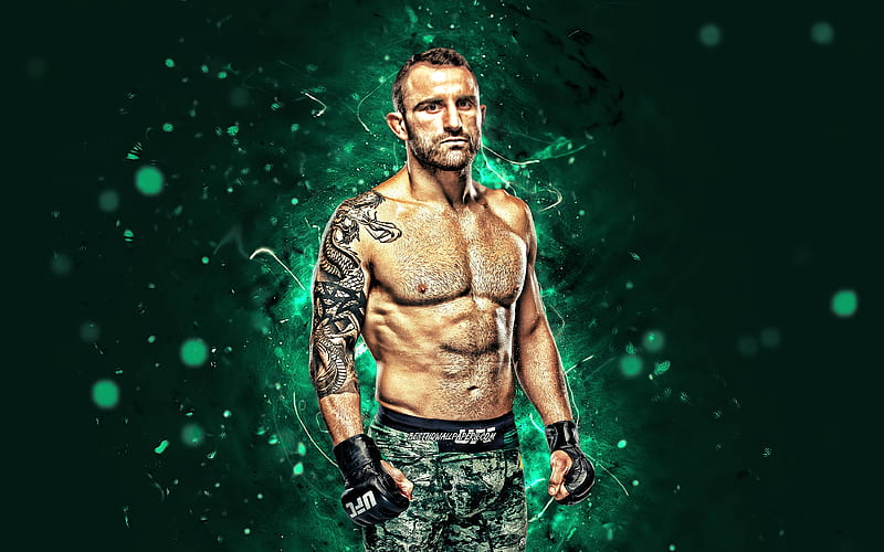 Alexander Volkanovski green neon lights, Australian fighters, MMA, UFC, Mixed martial arts, Alexander Volkanovski , UFC fighters, MMA fighters, HD wallpaper