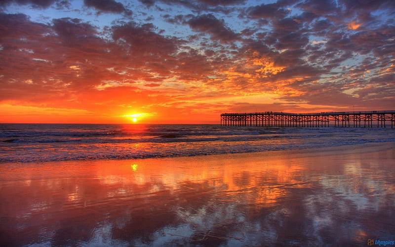 Pacific Beach Sunset, beaches, orange, sunsets, pacific, nature, sky, HD wallpaper