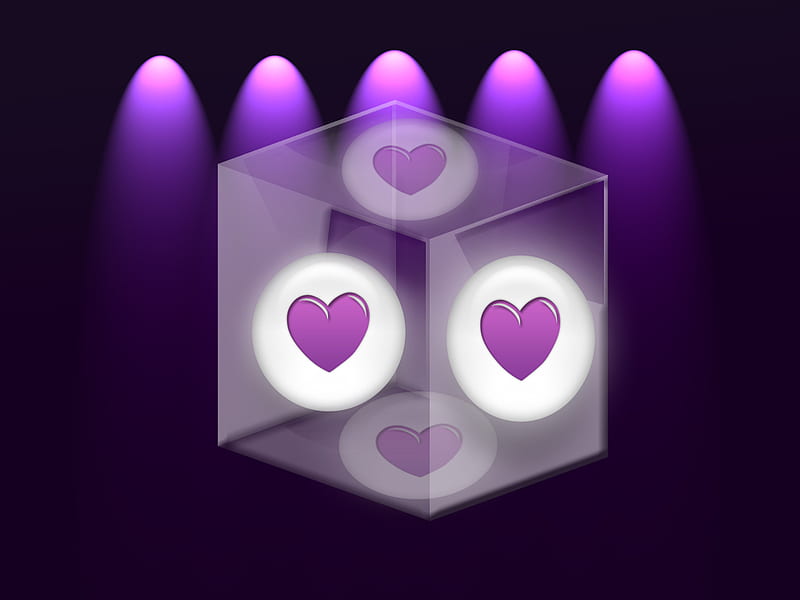 Purple Glass Cube, glass, cube, purple, corazones, HD wallpaper