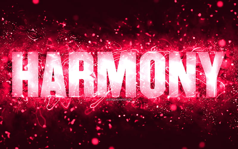 Happy Birtay Harmony pink neon lights, Harmony name, creative, Harmony Happy Birtay, Harmony Birtay, popular american female names, with Harmony name, Harmony, HD wallpaper