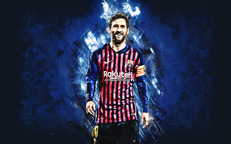 Lionel Messi, FC Barcelona, portrait, blue creative background, art, argentinian soccer player, striker, La Liga, Spain, football, Leo Messi, HD wallpaper