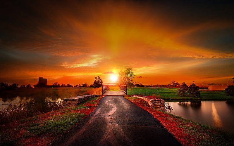 Great Sunset, Lake, Sky, Nature, Sunset, HD wallpaper