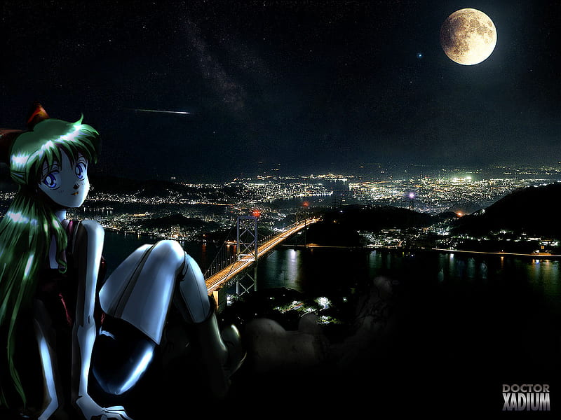 The Night City View House Scenic City Moon Bridge Anime Hot Anime Girl Hd Wallpaper Peakpx