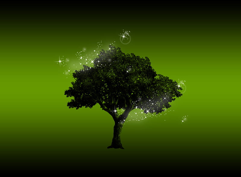 Nature in Green Glow, tree, glow, green, black, nature, backround, HD wallpaper