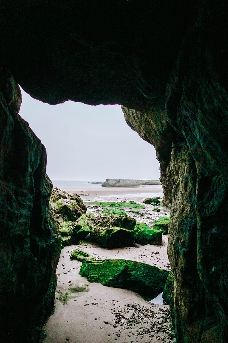 cave, rocks, stones, beach, HD phone wallpaper
