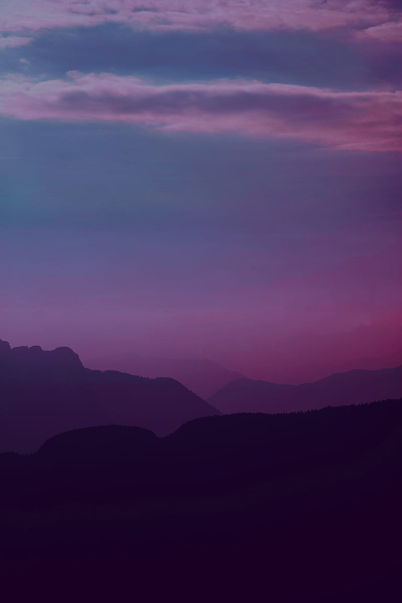 mountains, twilight, landscape, dark, purple, HD phone wallpaper