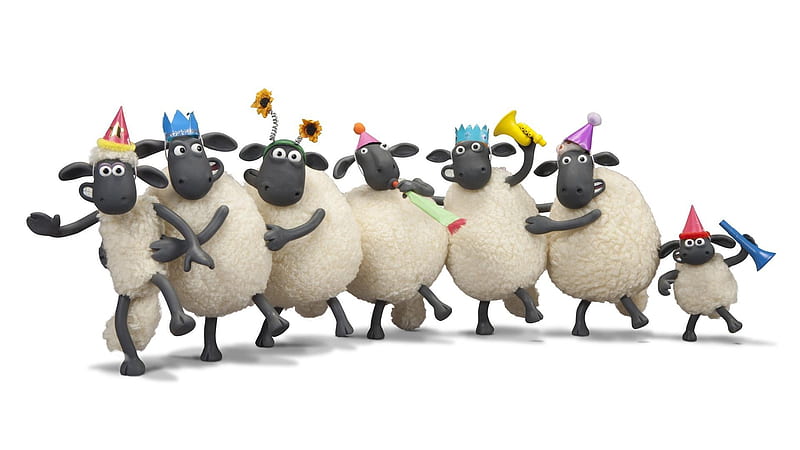 Shaun the Sheep movie 2, shaun the sheep, fantasy, movie, oaie, party, funny, hat, HD wallpaper