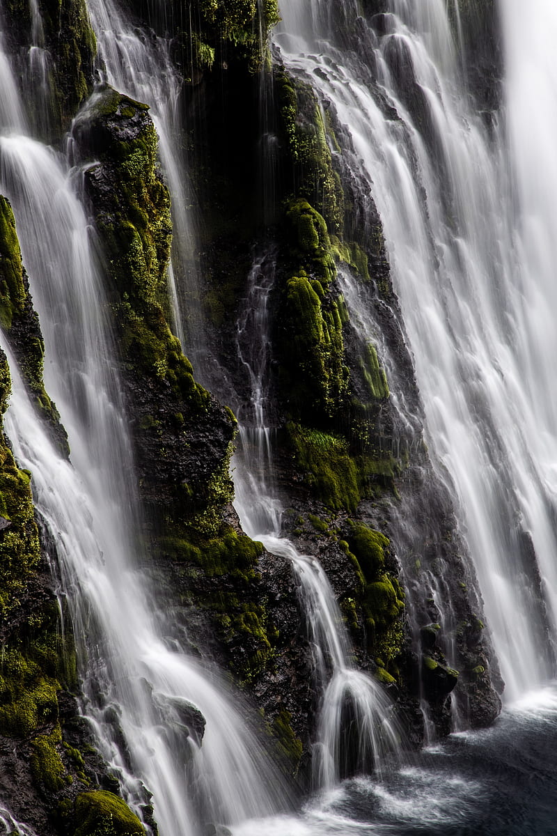 waterfall, moss, rocks, stone, HD phone wallpaper